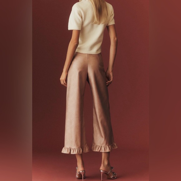 Anthropologie Maeve The Colette Metallic Ruffle-Hem Faux Leather Pants - Picture 5 of 15